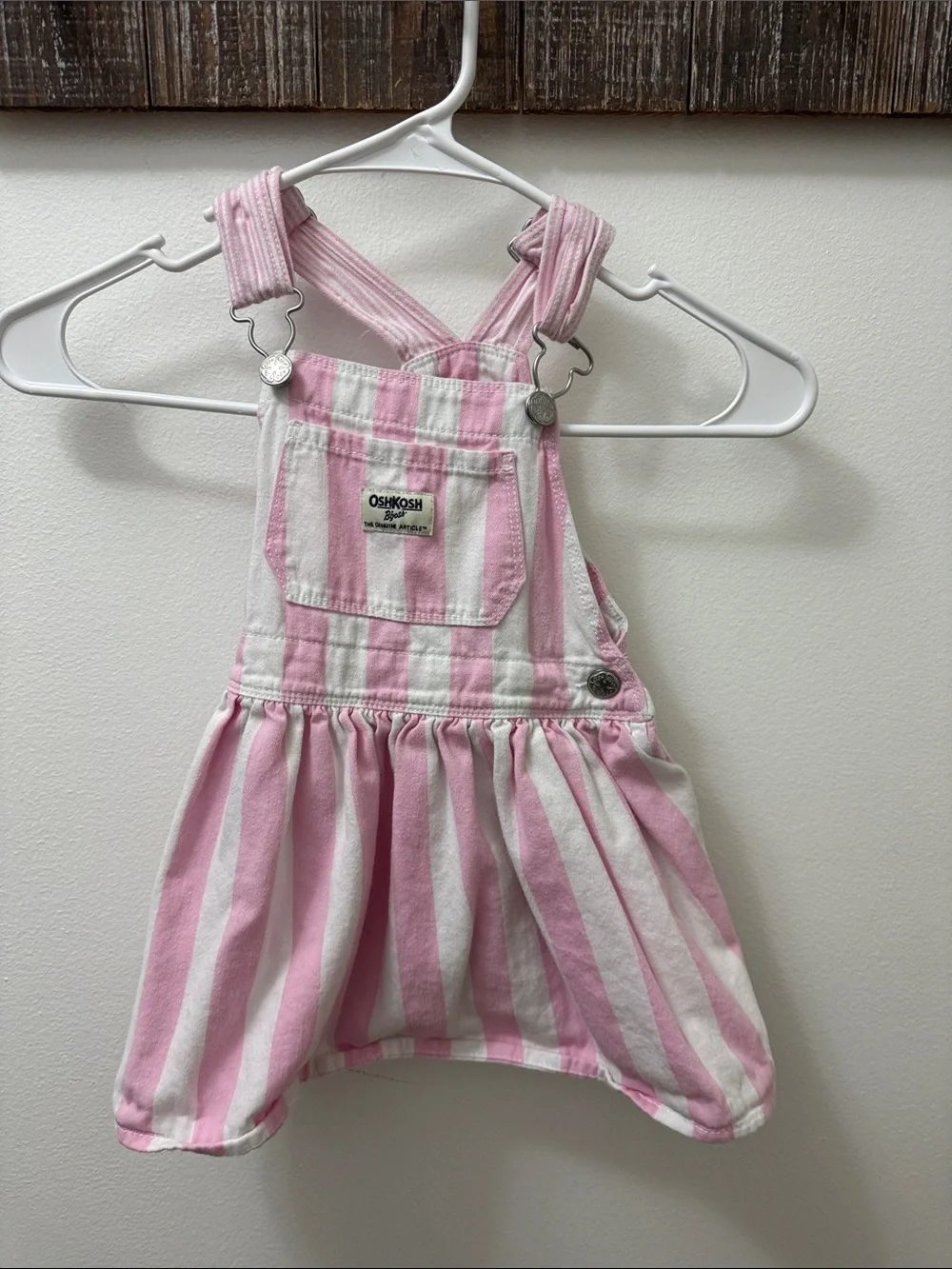 OshKosh B'gosh Pink & White Striped Girls' Overall Shorts